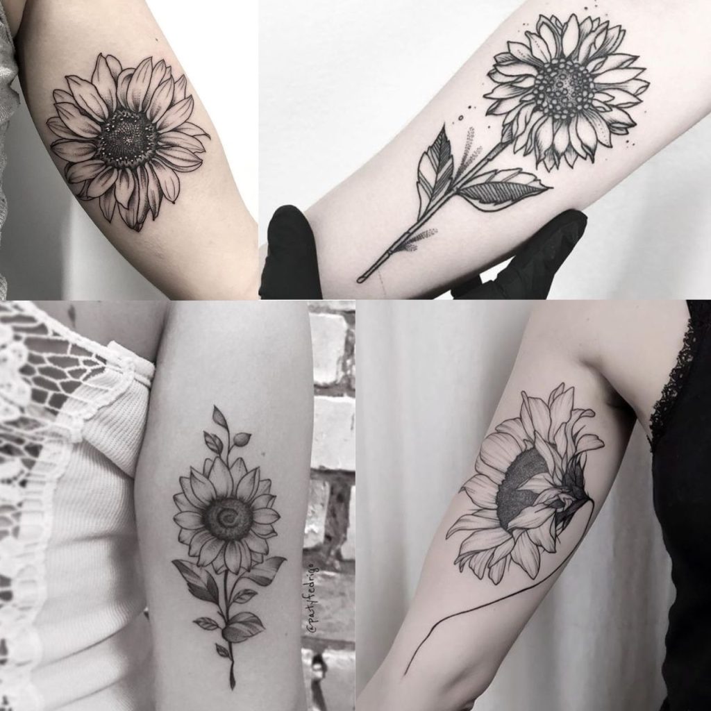 Black and White Sunflower Tattoo Designs