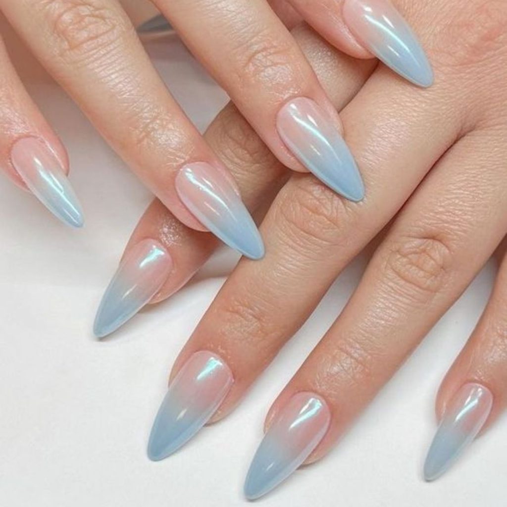 Blue & White Ombre Nails
