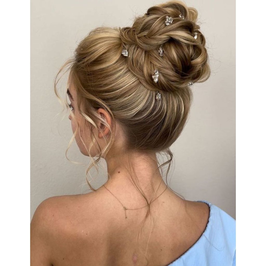 Braided Bun Hairstyle for One Shoulder Dress