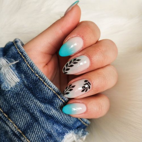 Floral Pattern Medium Length Coffin Acrylic Nails