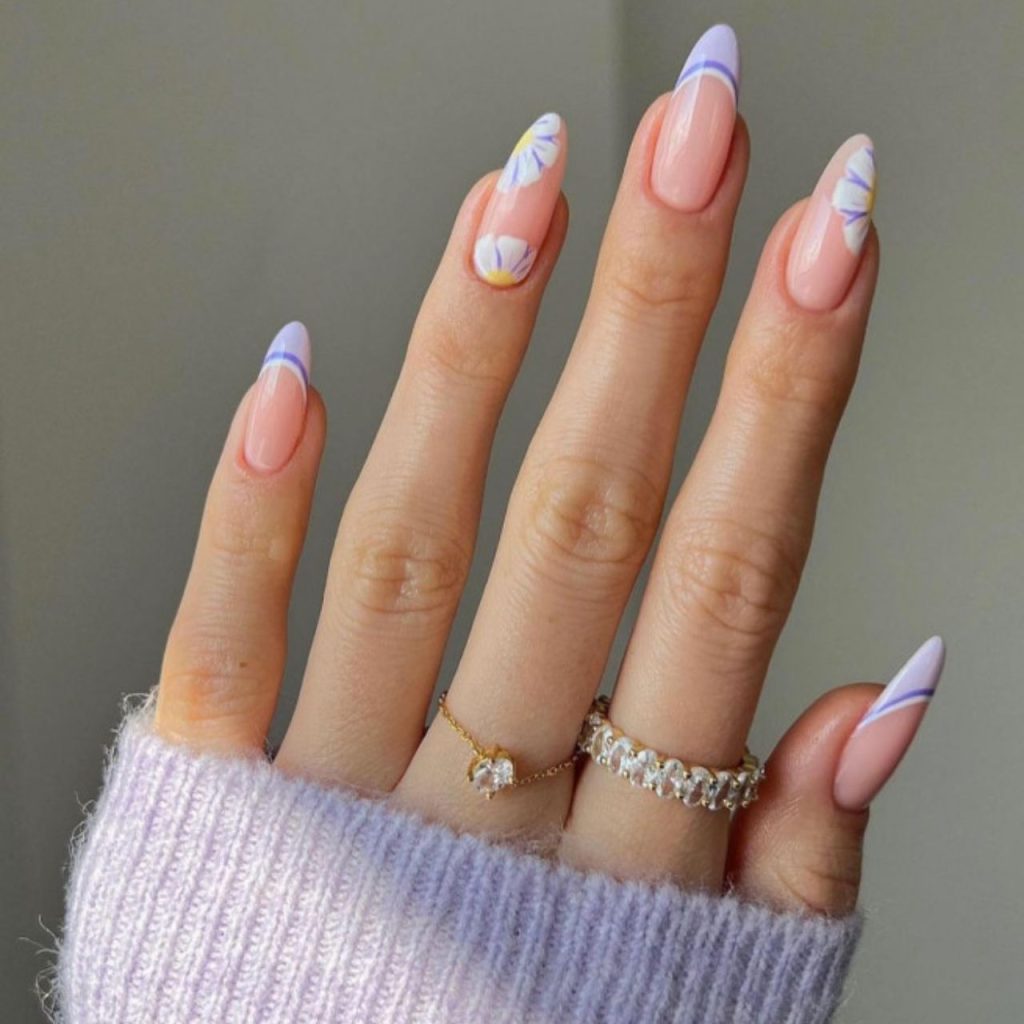 Floral French Tip Nails