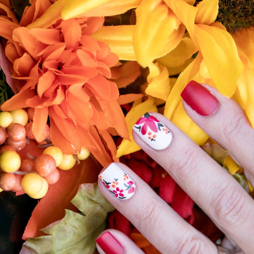 Floral French Tips Nails
