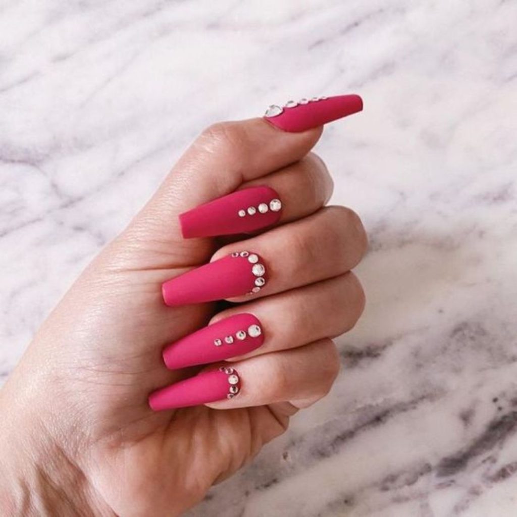 Diamond Hot Pink Nails