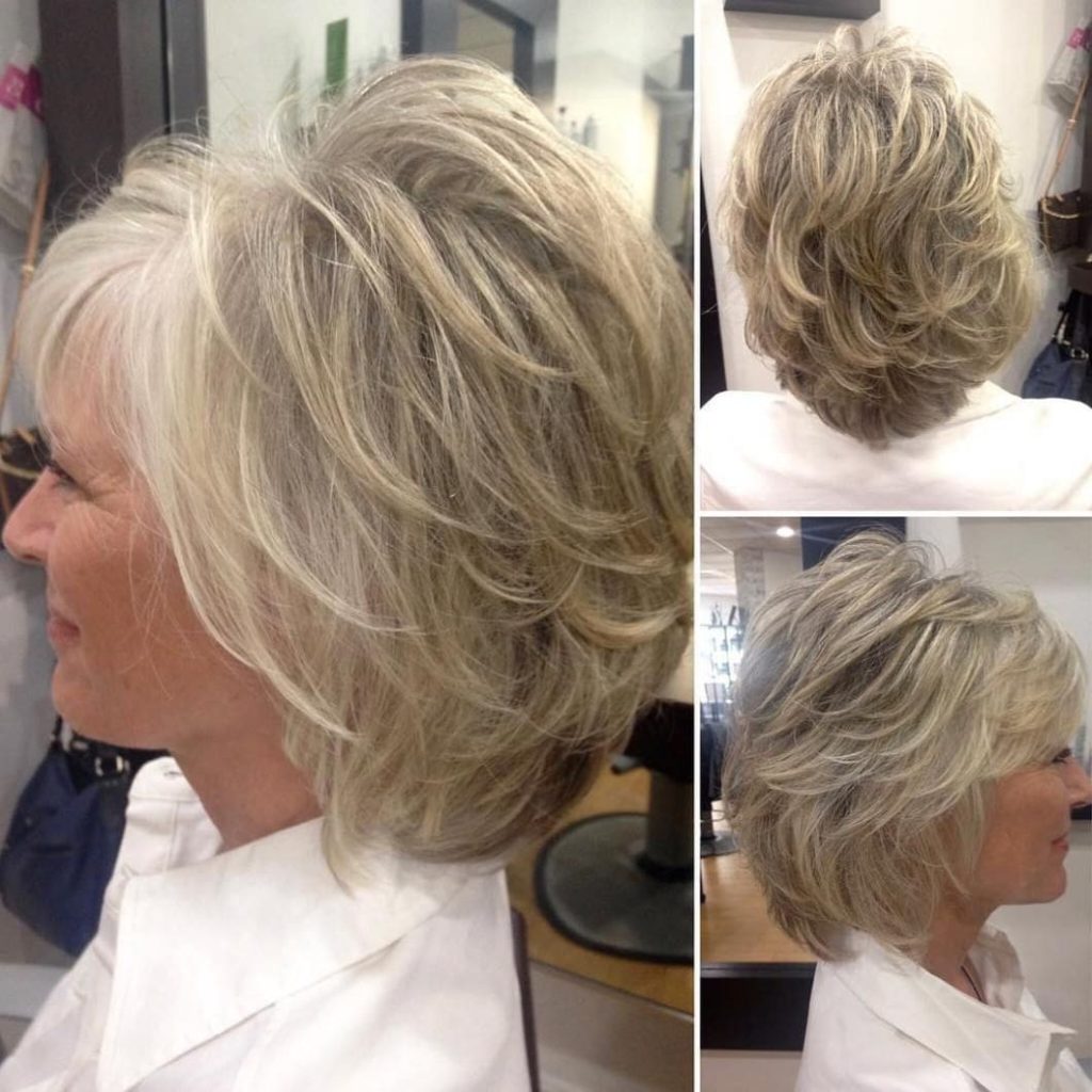 Feathered Layer Bob Cut for Older Women   
