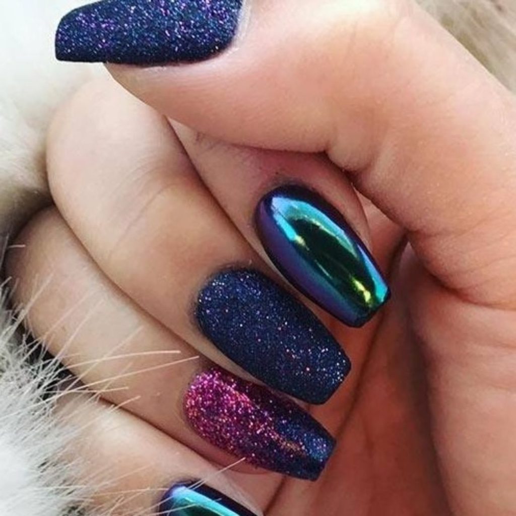 Bluish Metallic acrylic nail colors
