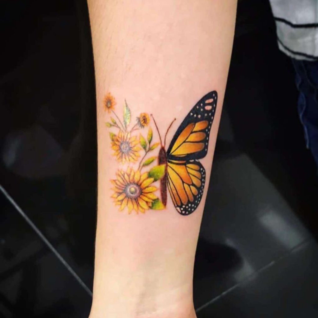 Mini sunflowers with a classy butterfly 