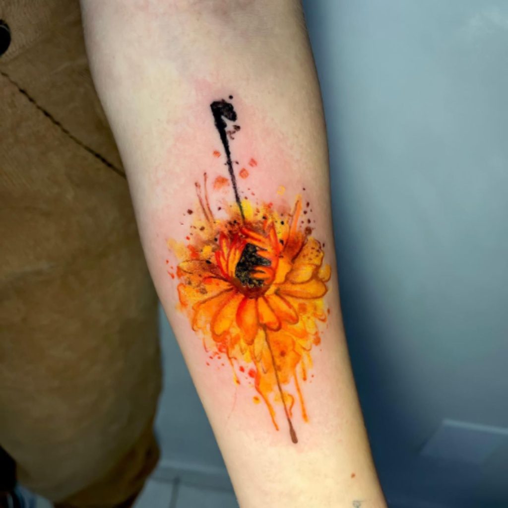 Burning sunflower tattoo 