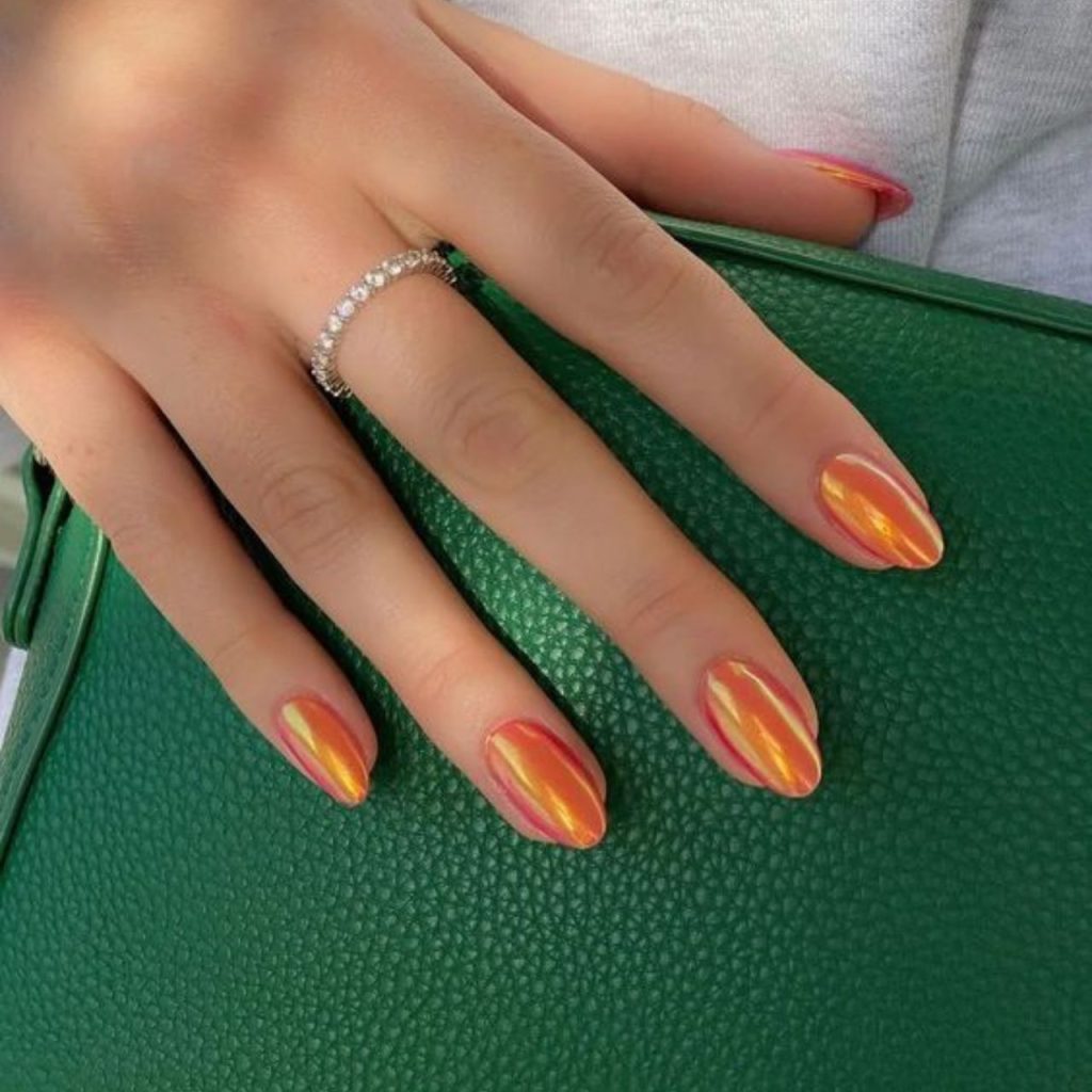 Orange Chrome Nail Designs