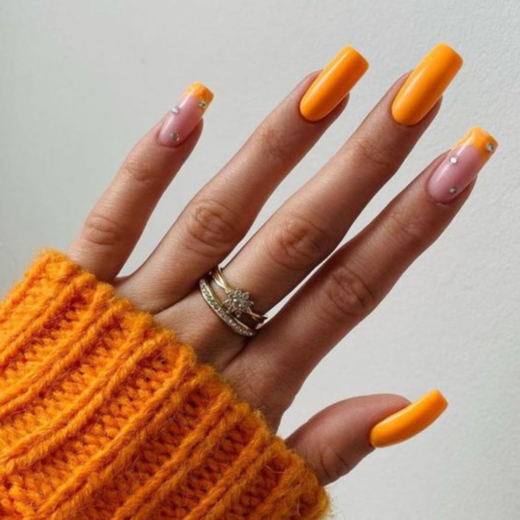 Orange Diamond Nail Designs