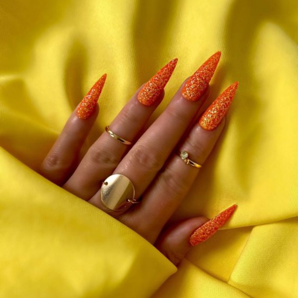 Orange Glitter Nail Designs