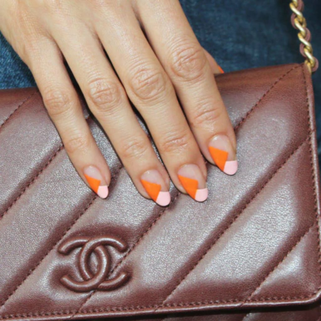 Orange and pink geometric nails