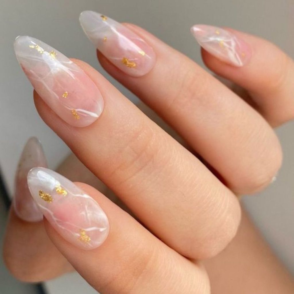 Pink & White Marble Dip Nails