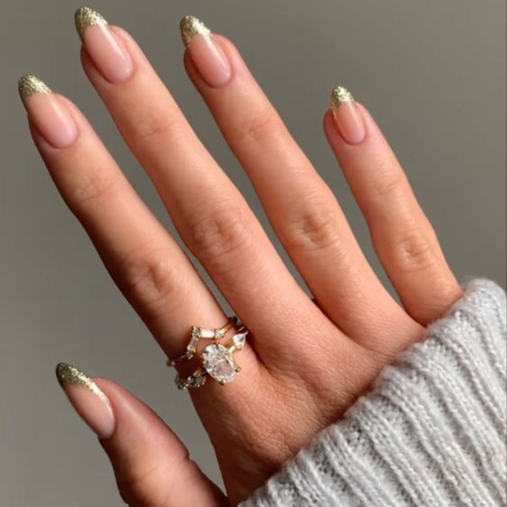 Rose Gold French Ombre Nails With Glitter