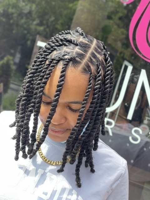Short invisible locs with a fade Hairstyle