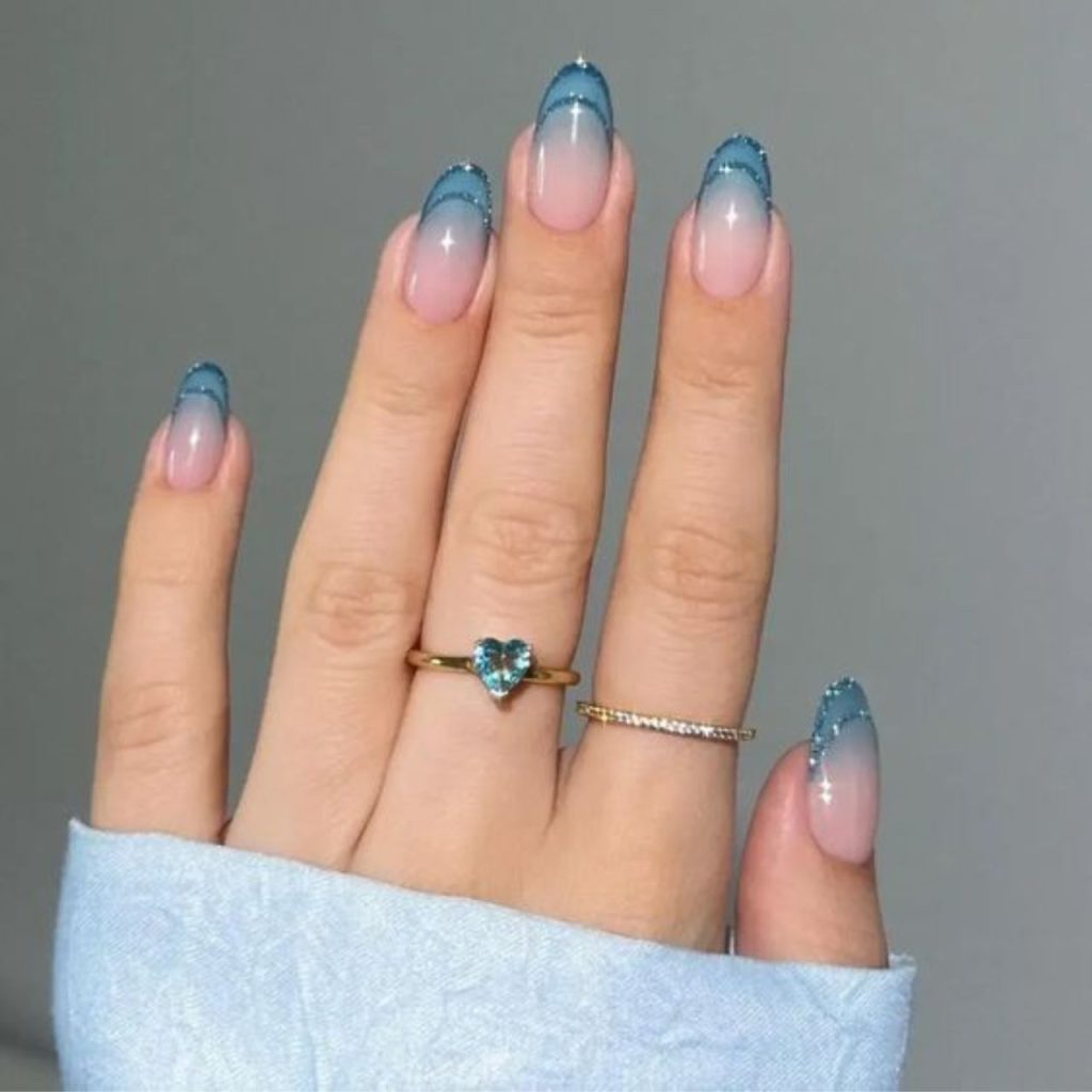 Sky Blue And White Ombre French Tips