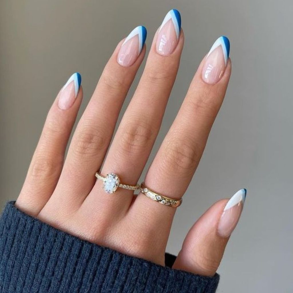 Sky Blue French Tip With A Simple White Line At The Tips