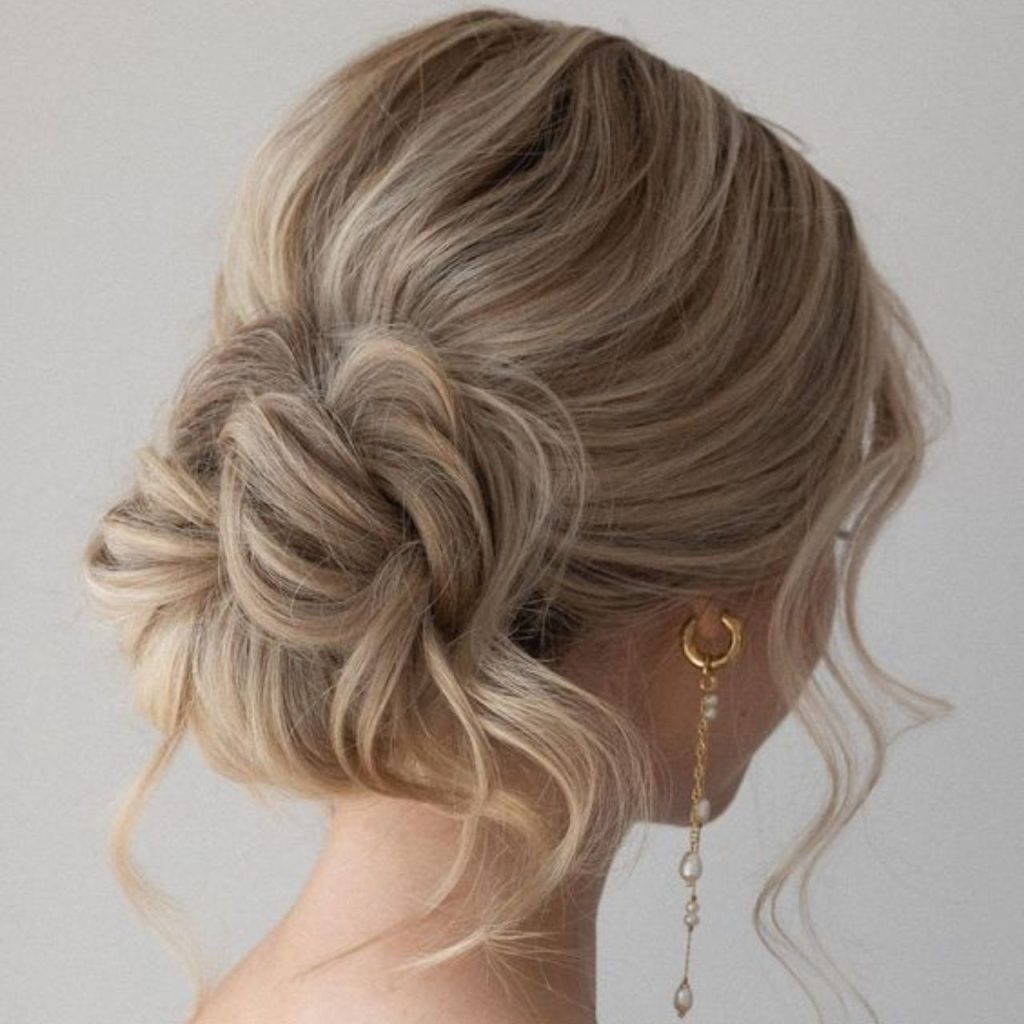 Sleek Bunch Hairstyles for One-Shoulder Dress