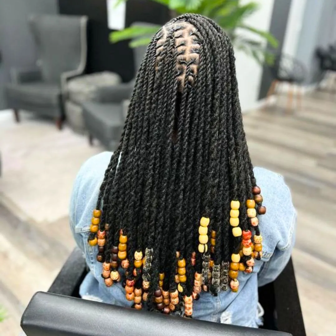 Thin invisible locs with beads Hairstyle