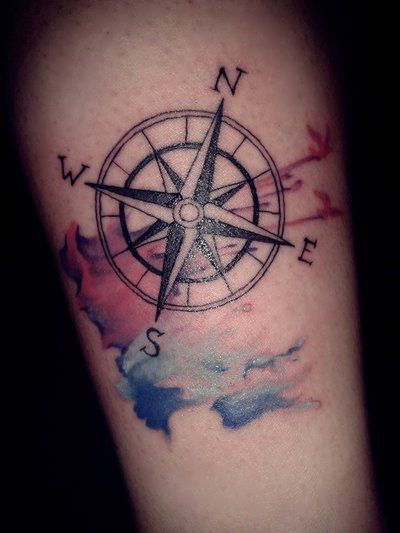 Watercolor Small Compass Tattoo Style