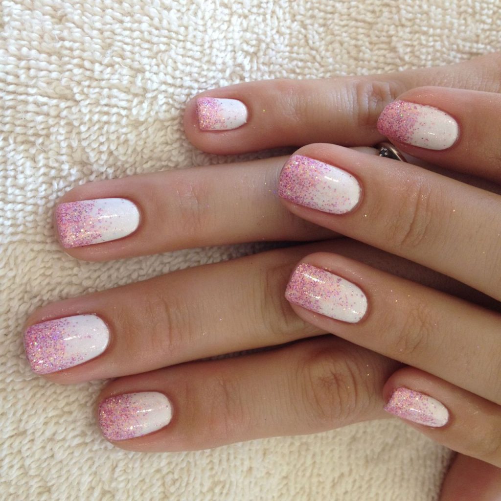 White and Pink Glitter Nails