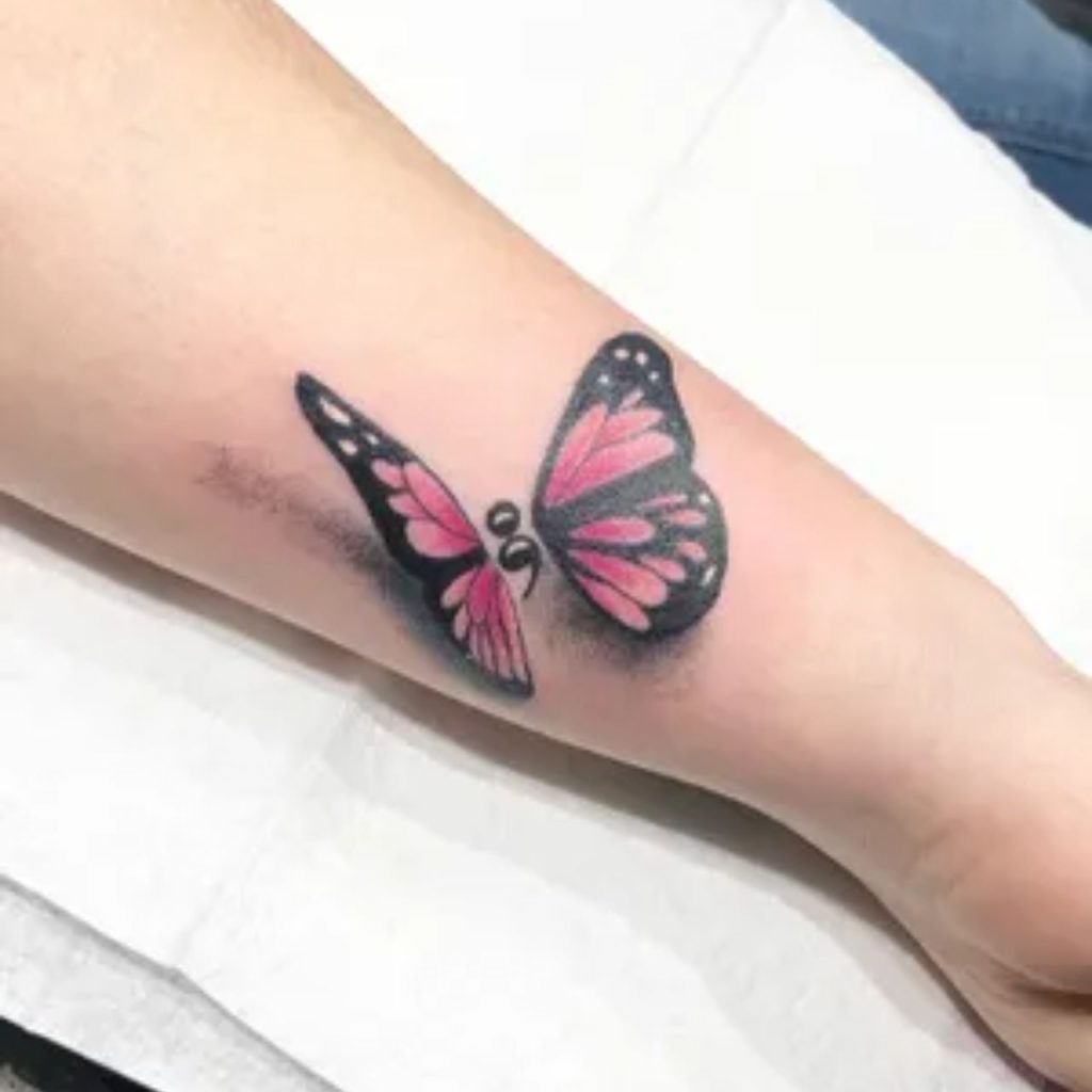 3D Butterfly Semicolon Tattoo for Chic Look