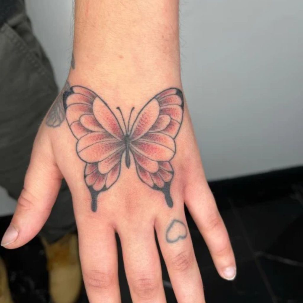 Pink Butterfly Hand Tattoo Design for Crazy Look