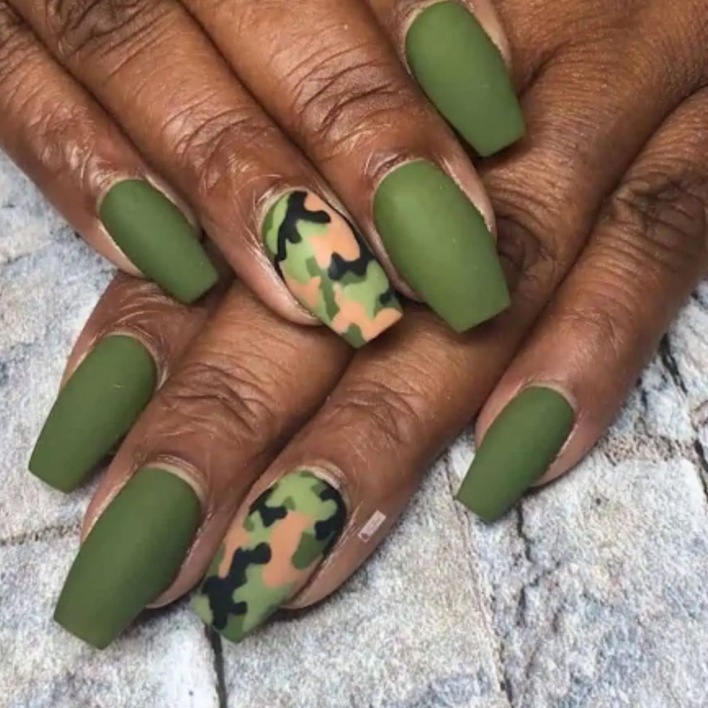 Army Print Green Matte Olive Nails for Gorgeous Look
