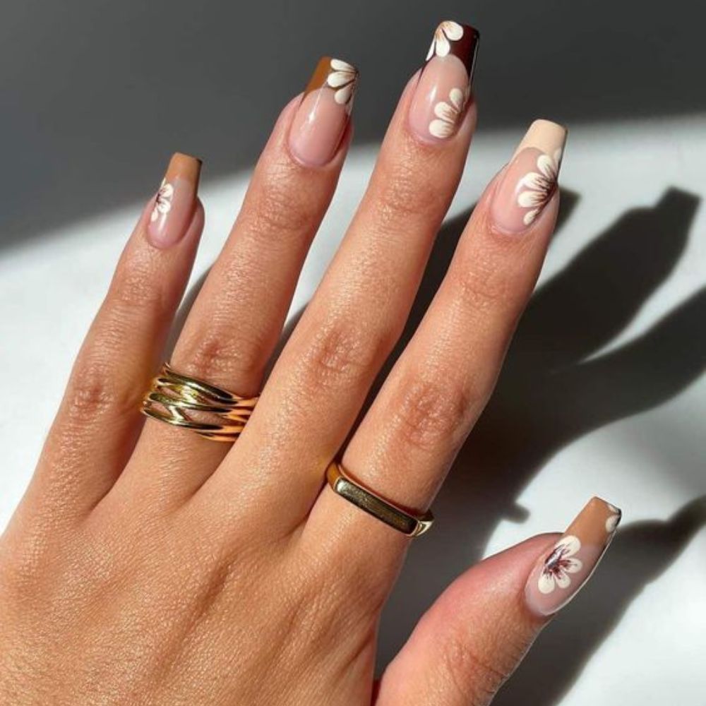 Floral Tapered Square Nails for Marvelous Look