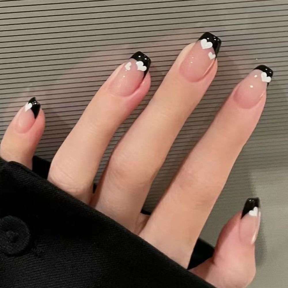 Black and White Tapered Square Nails for Marvelous Look