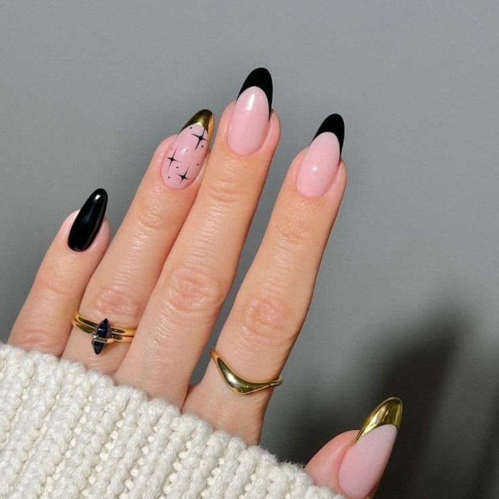 Black Micro French Winter Nail Designs For Graceful Look