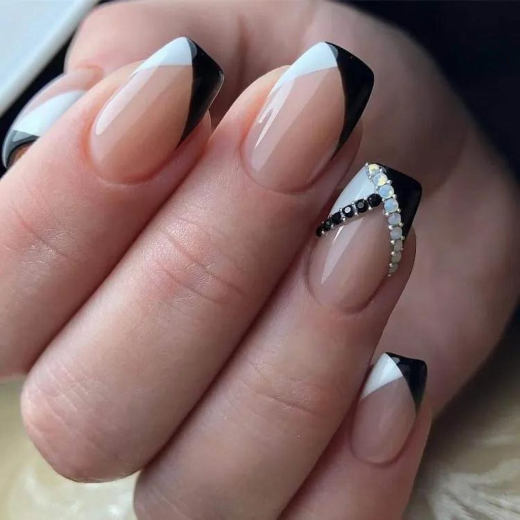 Black and White French Nails