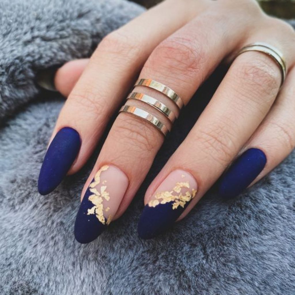 Blue and Gold Summer Short Coffin Nails
