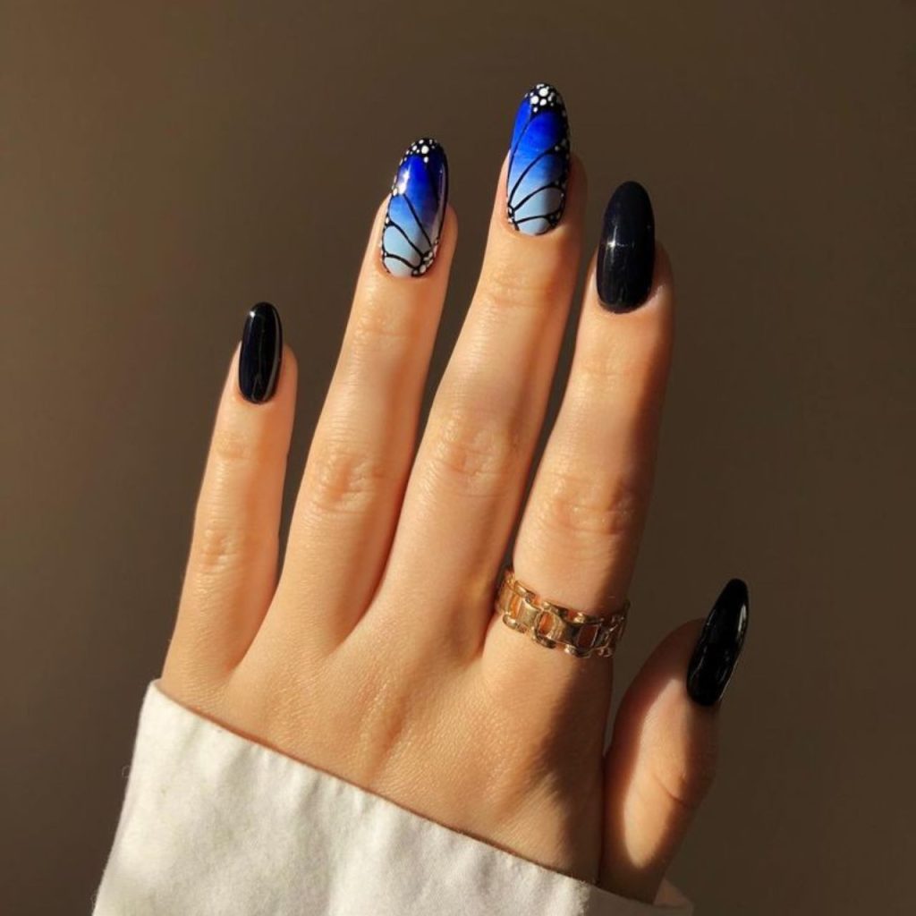 Blue Butterfly Nail Designs for a Glamorous Look