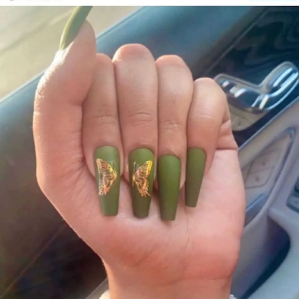 Butterfly Green Matte Olive Nails for Gorgeous Look
