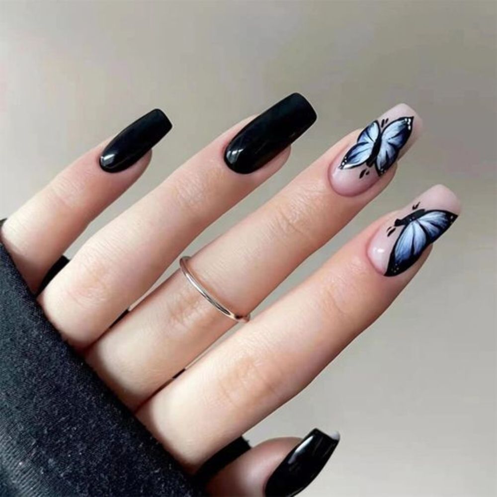 Butterfly Tapered Square Nails for Marvelous Look