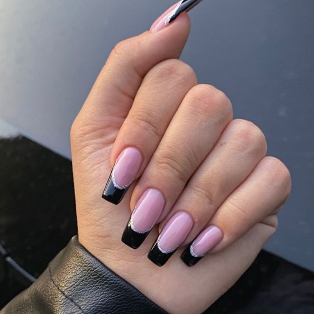 Coffin Black and Pink Nails for Galm Look