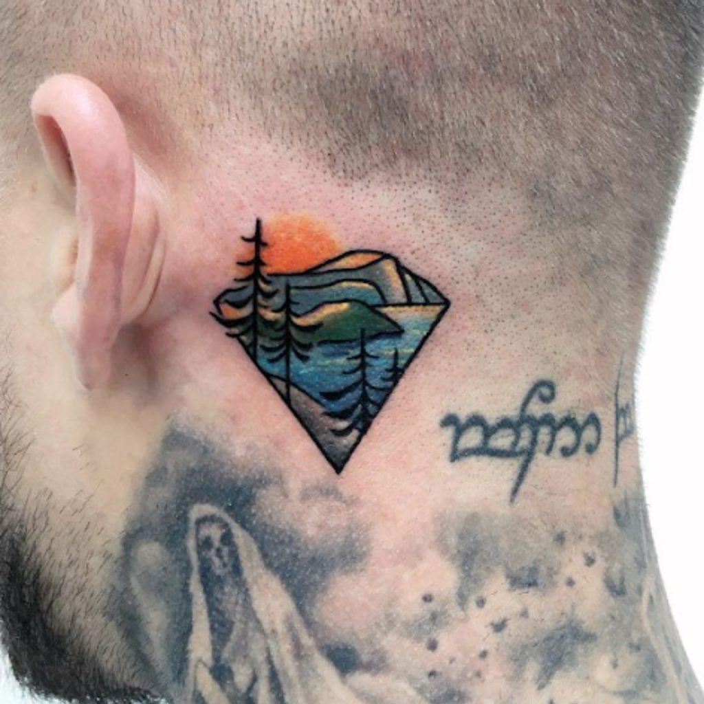 Colourful Minimal Mountain Tattoo Trendy and Edgy Look