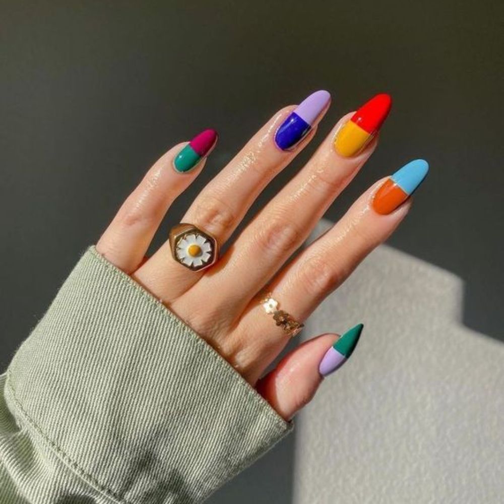 Colour Block Tapered Square Nails for Marvelous Look