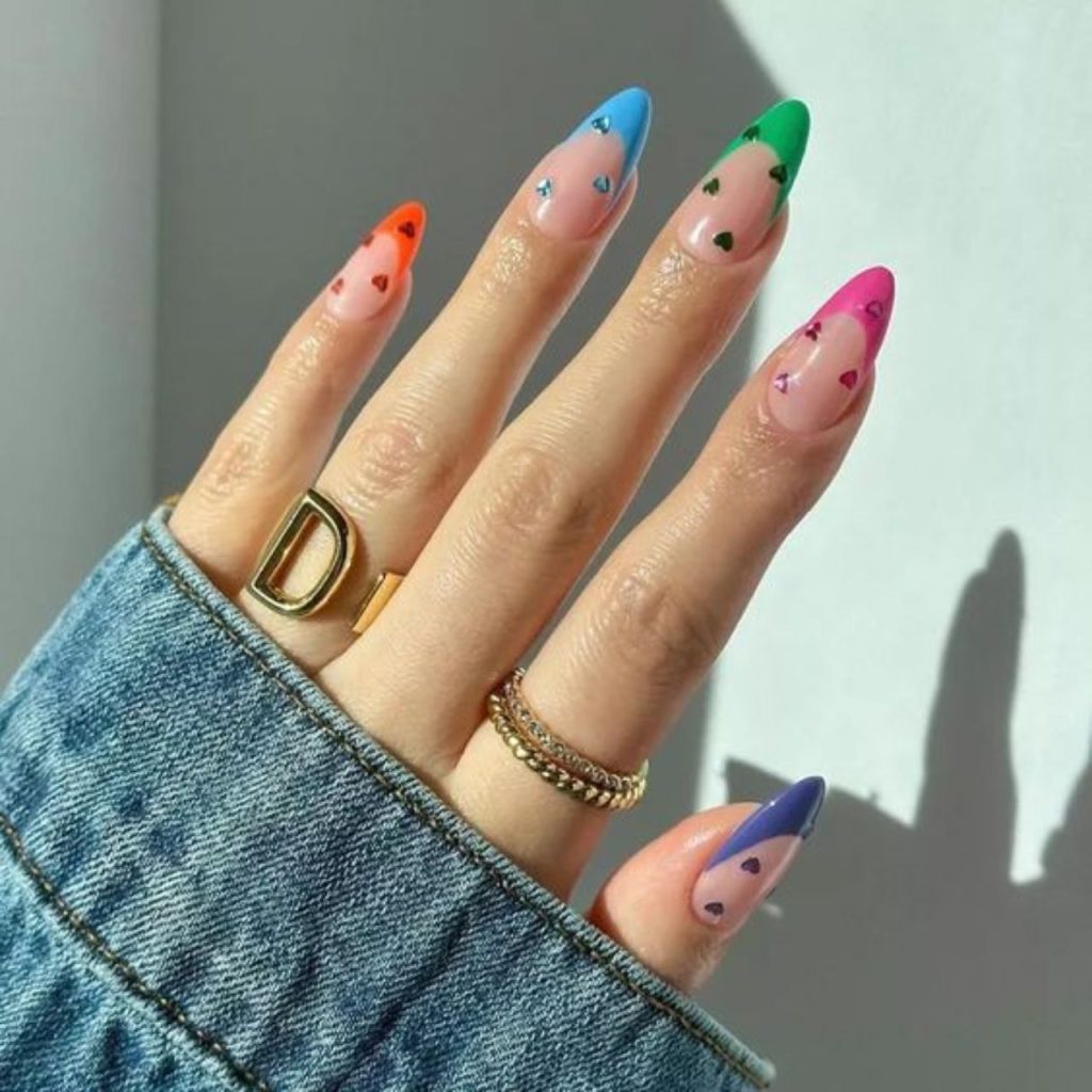 Coloured Heart Nail Designs for Chic Look