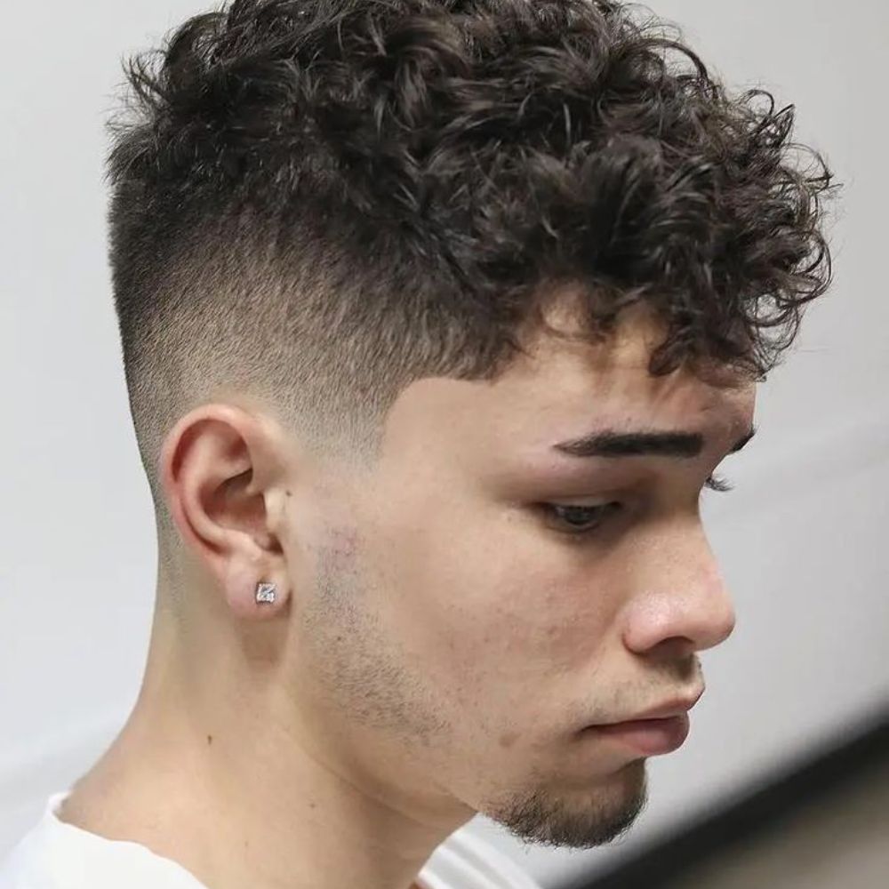Curly Contour Burst Fade Haircut For A Bold Look