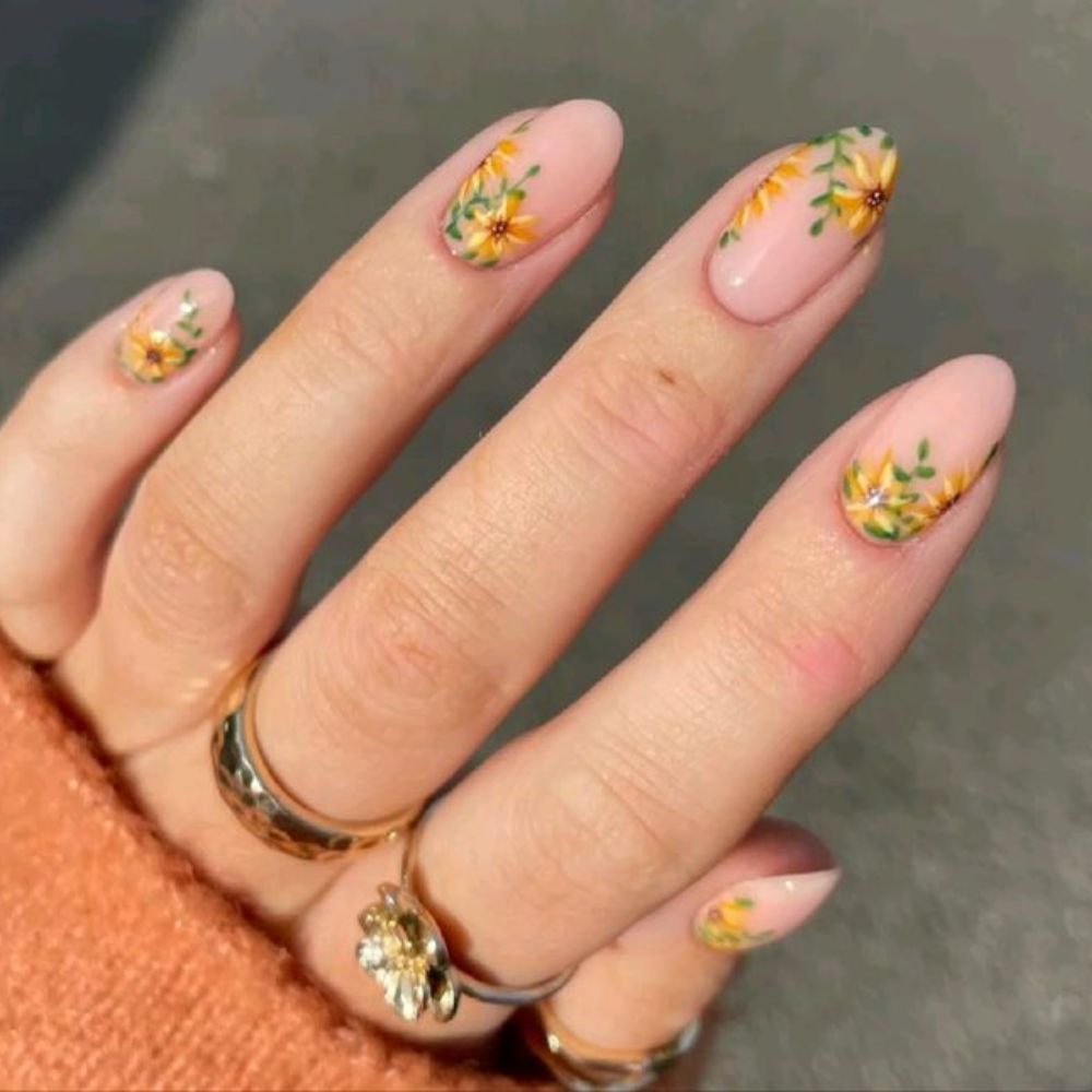 cute Sunflower Nail Designs for Stylish Look 2024