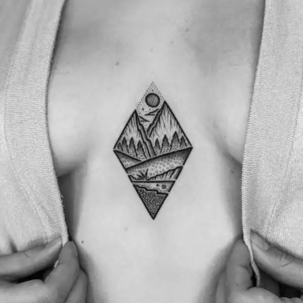 Diamond Shaped Minimal Mountain Tattoo Trendy and Edgy Look