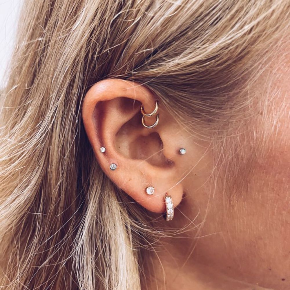 Double and Forward Helix Piercings for Women