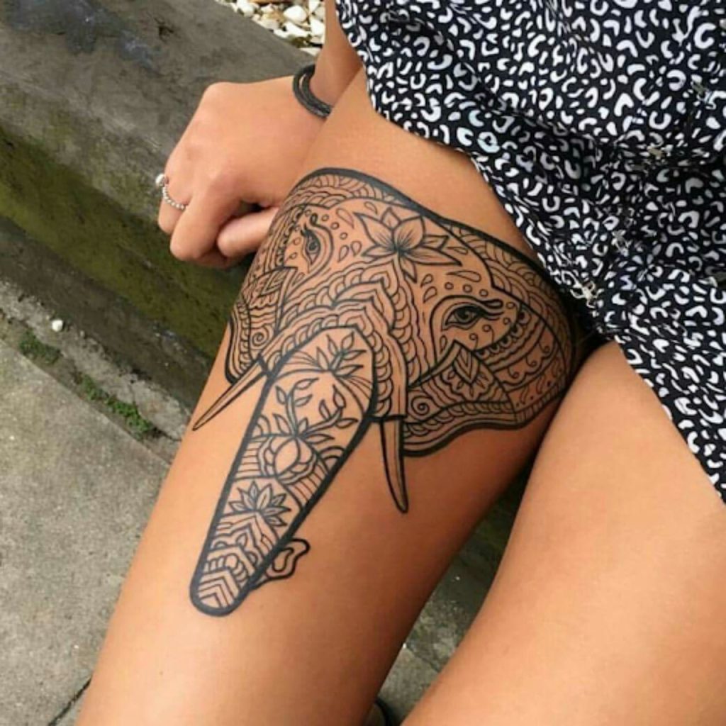 Elephant Thigh Tattoos for women for bold look