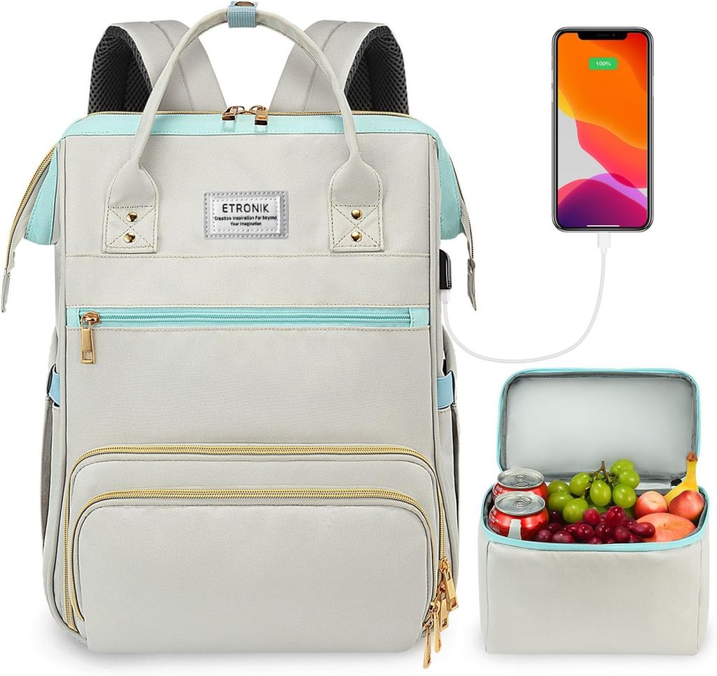 ETRONIK Lunch Backpack, 15.6 Inch Nursing Backpack with USB Port