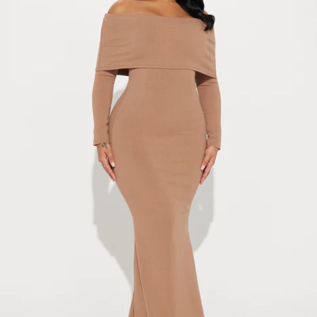 Off Shoulder Nude Fashion Nova Gown for Glam Look