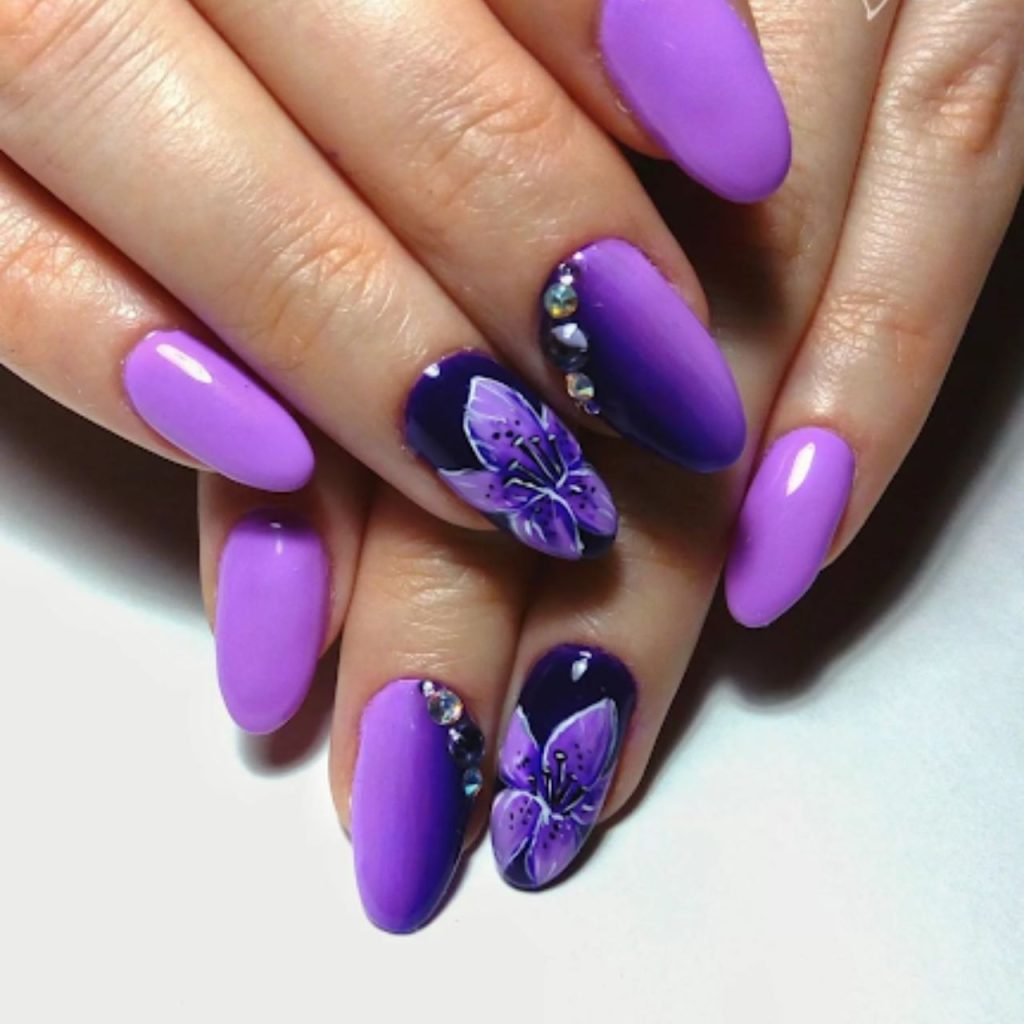 Floral Purple Nails for Chic Manicure