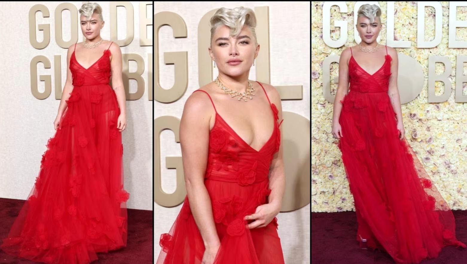 Florence Pugh’s Punky Blonde Hairstyle at Golden Globes 2024