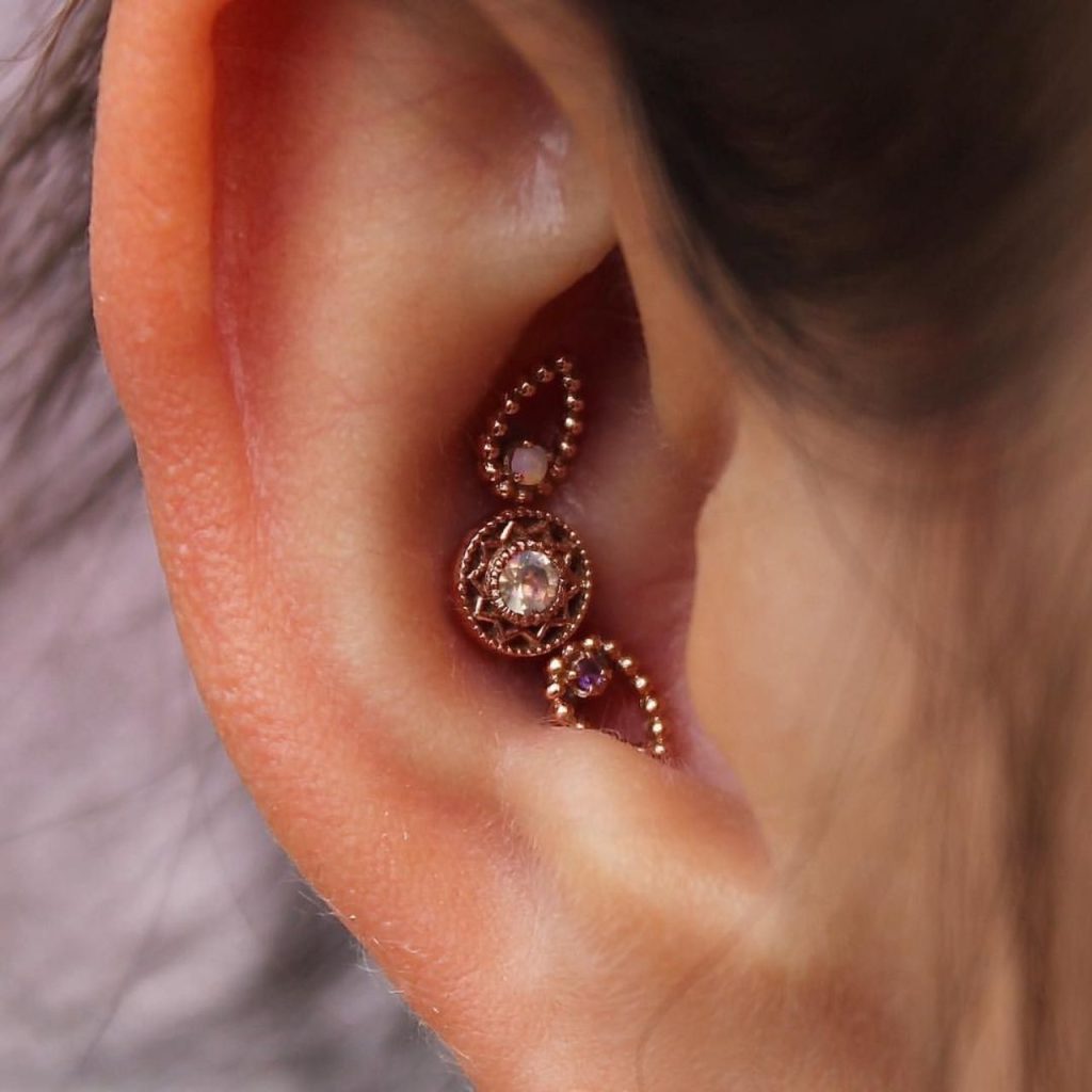 Flowery Conch Piercings for Galm Look