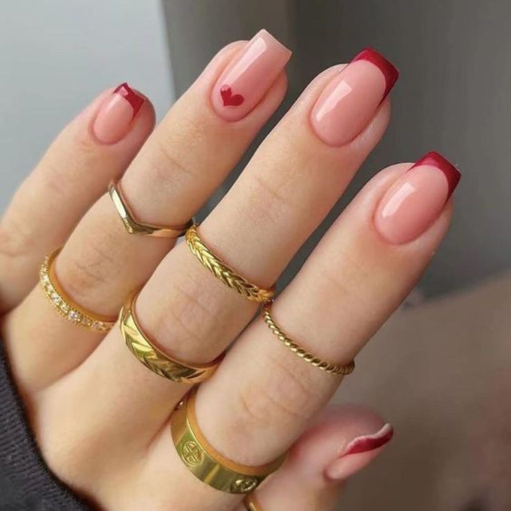 French Square Heart Nail Designs for Chic Look